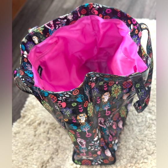 Paperchase Blk Glossy Cartoon Fun Owl-Floral Print Tote Bag Large Purse Carrier - Picture 3 of 6